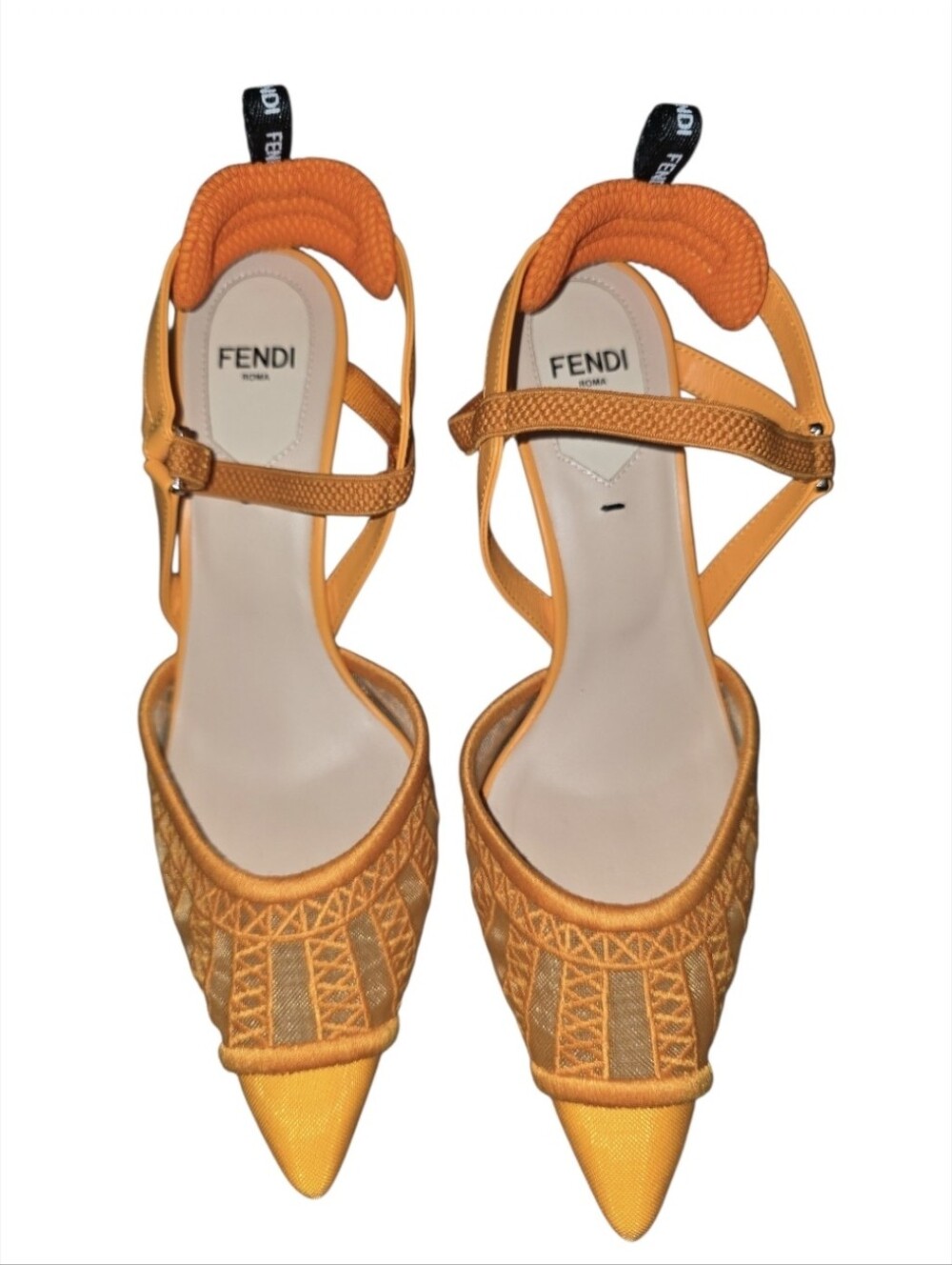 Fendi Colibri Slingbagck Pump in orange micro-mesh embroidery shoes Size 35